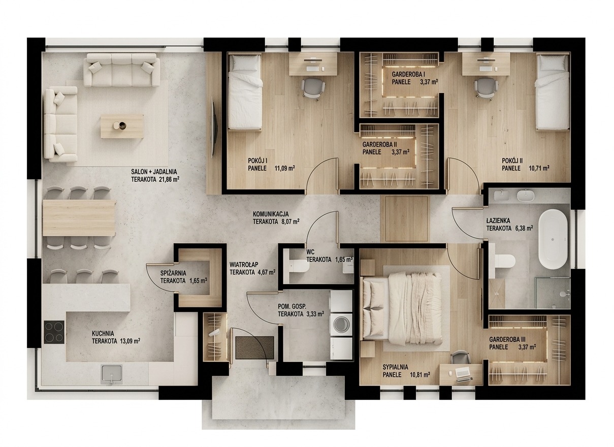 Rzut parteru domu Prosty Dom, 103,44 m² powierzchni użytkowej